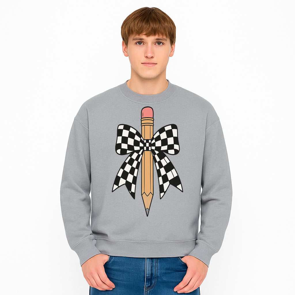 Checkered Bow and Pencil Wall Art Decor - Back to School Classroom Decoration, Cute Student Gift, Teacher Appreciation - Sweatshirt 1758093373727.jpg