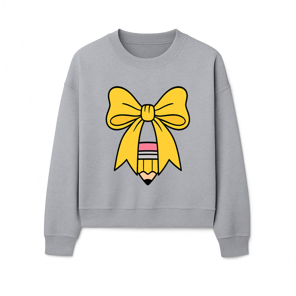 Yellow Bow and Pencil Graphic Art Print, Cute Back to School Decor, Creative Classroom Wall Art, Kids Room Decoration - Sweatshirt 1758093373733.jpg