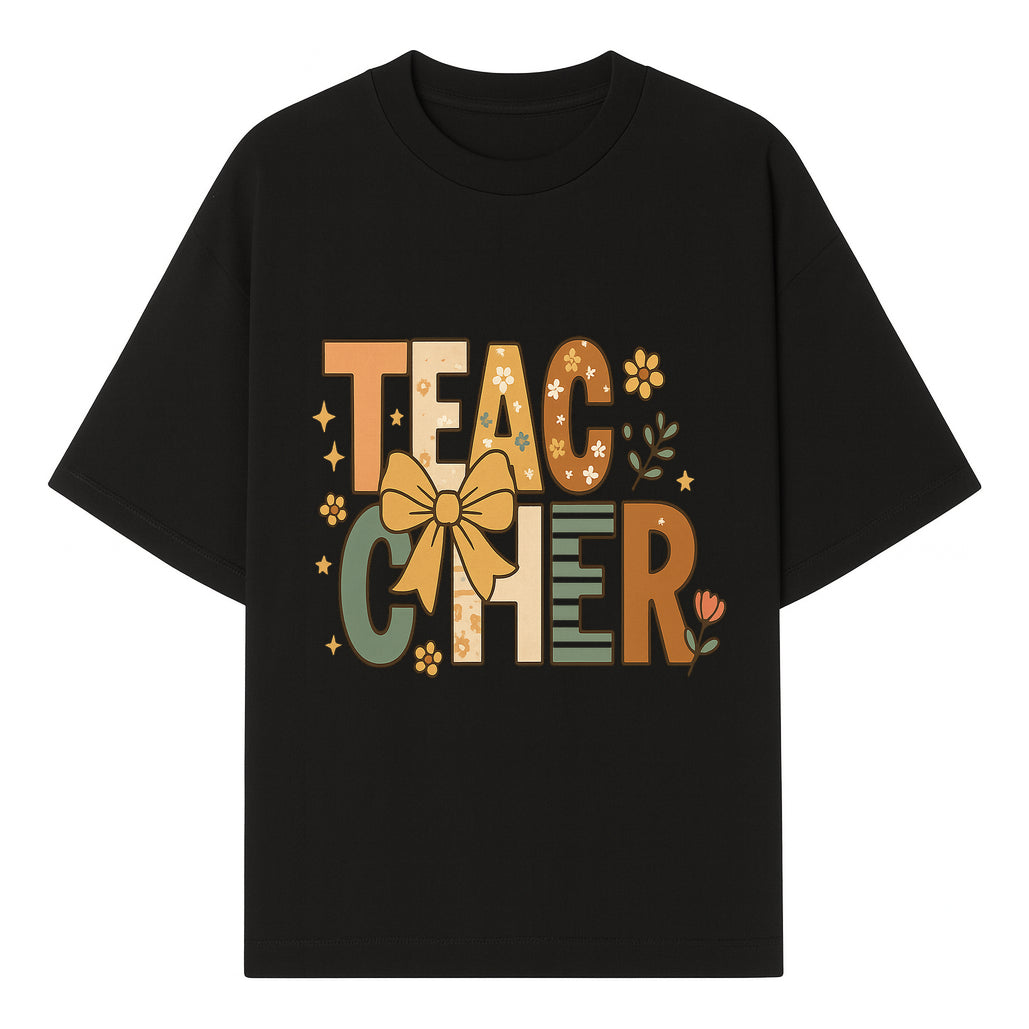 Colorful Teacher Appreciation Art Print with Floral Design and Bow, Ideal for Classroom Decor or Gifts - T-shirt 1758093373780.jpg