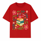 Whimsical Book Stack with Coffee and Flowers Art Print - Cozy Reading Decor for Home or Office - T-shirt 1758093373837.jpg