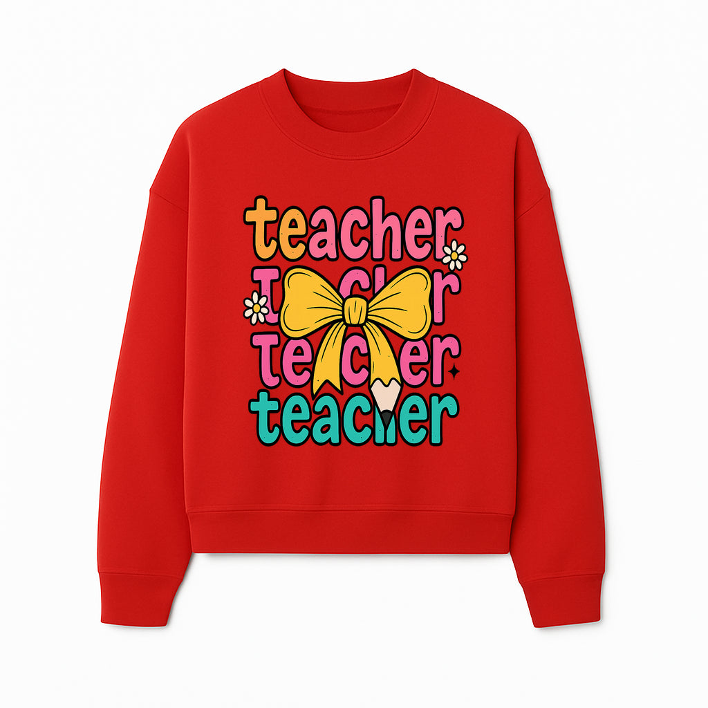 Colorful Teacher Graphic Tee with Pencil and Bow | Cute Teacher Appreciation Gift for Students or Educators - Sweatshirt 1758093373840.jpg