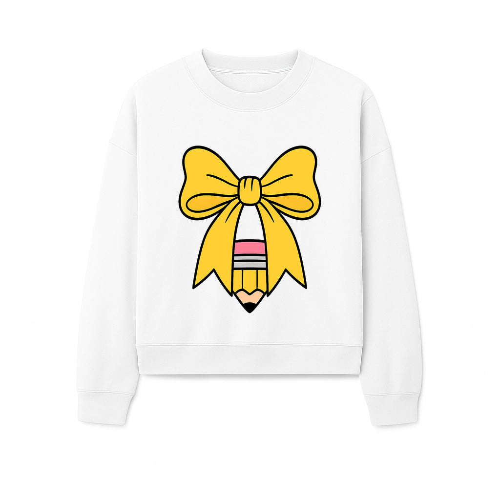 Yellow Bow and Pencil Graphic Art Print, Cute Back to School Decor, Creative Classroom Wall Art, Kids Room Decoration - Sweatshirt 1758093373909.jpg