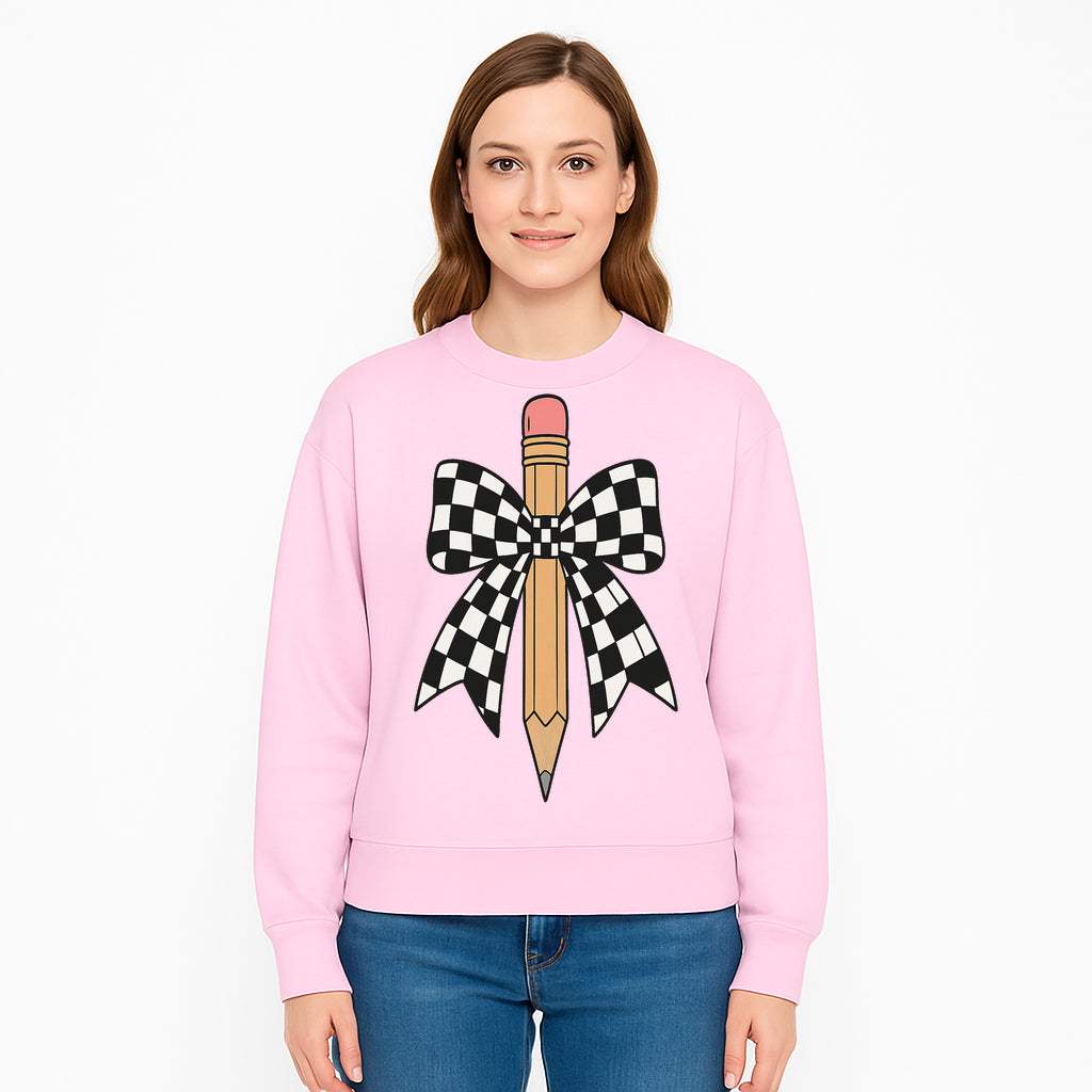 Checkered Bow and Pencil Wall Art Decor - Back to School Classroom Decoration, Cute Student Gift, Teacher Appreciation - Sweatshirt 1758093373932.jpg