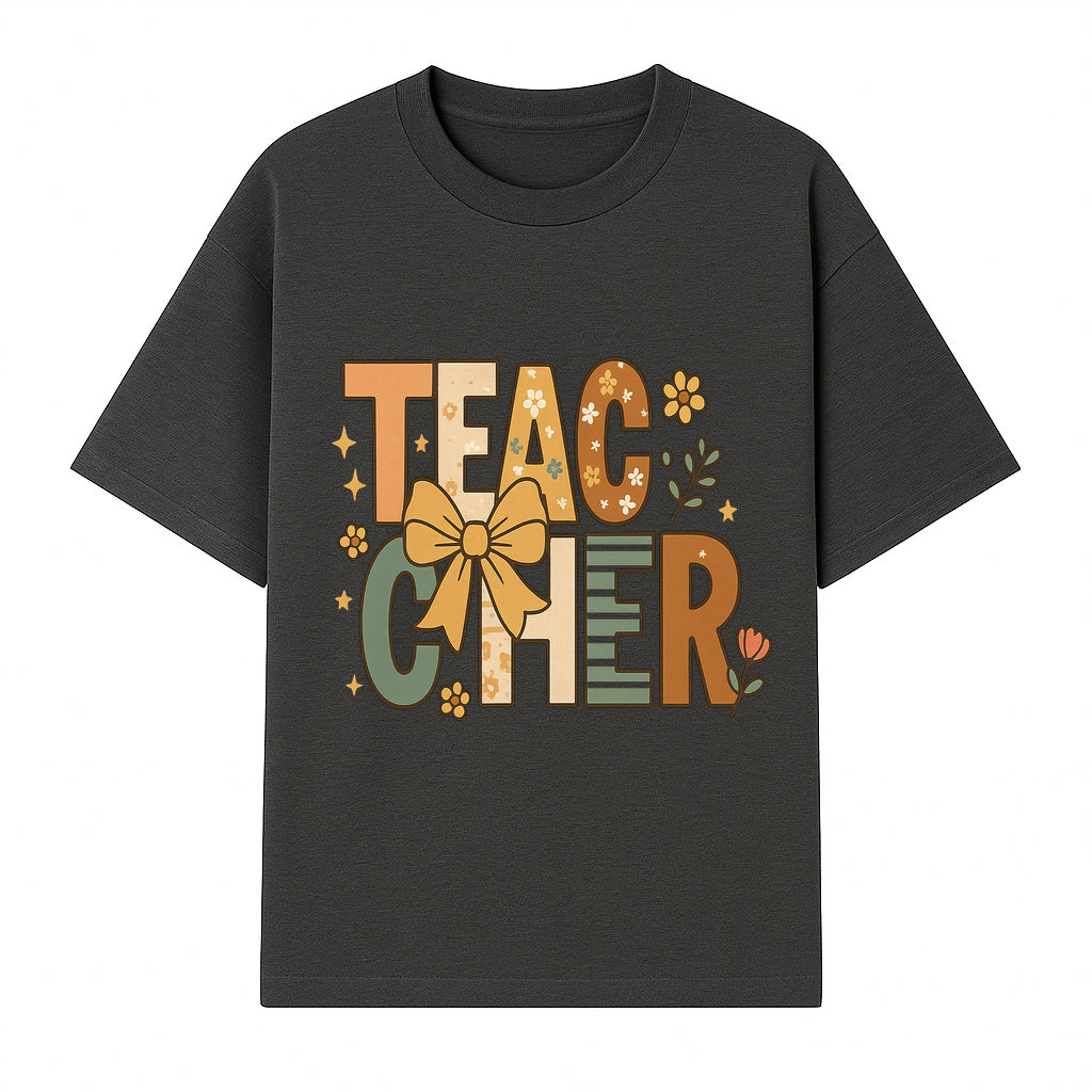 Colorful Teacher Appreciation Art Print with Floral Design and Bow, Ideal for Classroom Decor or Gifts - T-shirt 1758093373977.jpg