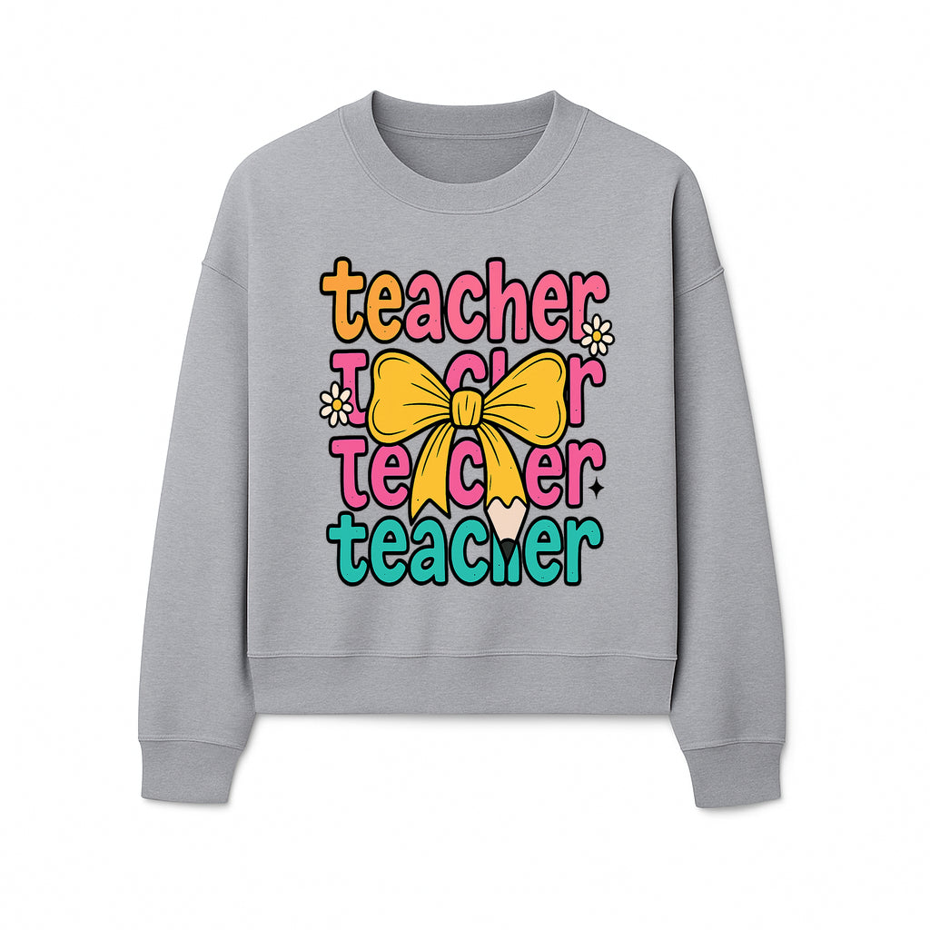 Colorful Teacher Graphic Tee with Pencil and Bow | Cute Teacher Appreciation Gift for Students or Educators - Sweatshirt 1758093373993.jpg
