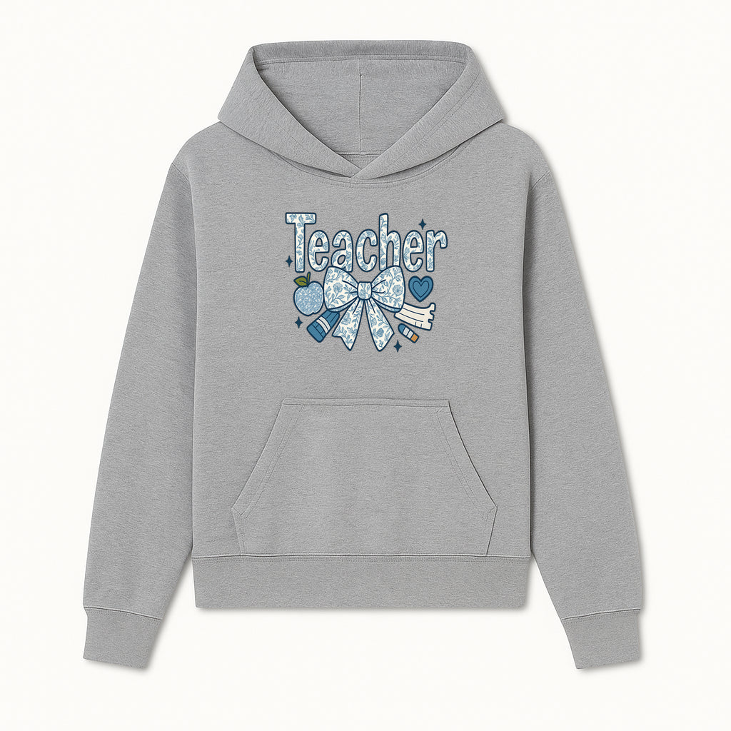 Floral Teacher Design with Apple, Bow & Stationery - Perfect Gift for Educators, Teachers' Day, Classroom Decor, Cute Art Print - Hoodie 1758093374010.jpg