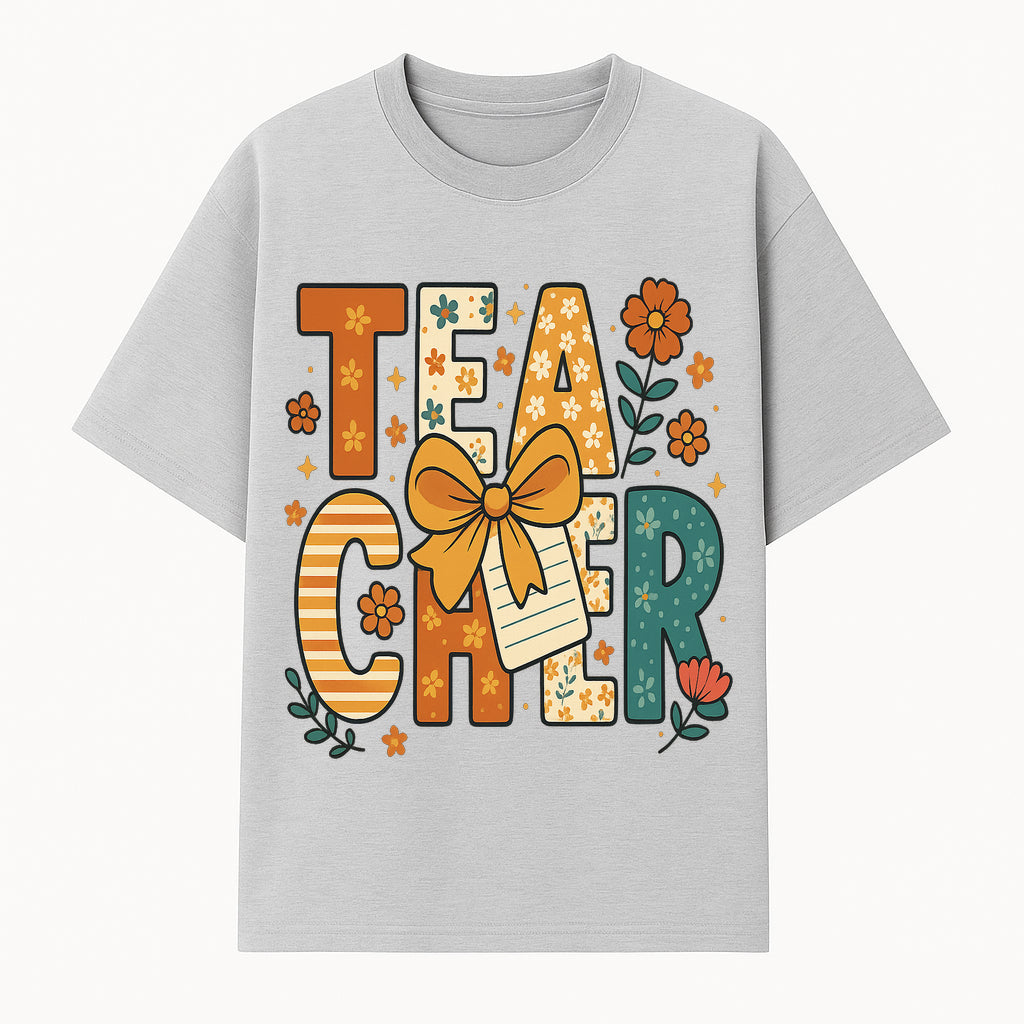 Vintage Floral Teacher Design with Bow and Note, Perfect Gift for Educators, Classroom Decor, Back to School. - T-shirt 1758093374051.jpg