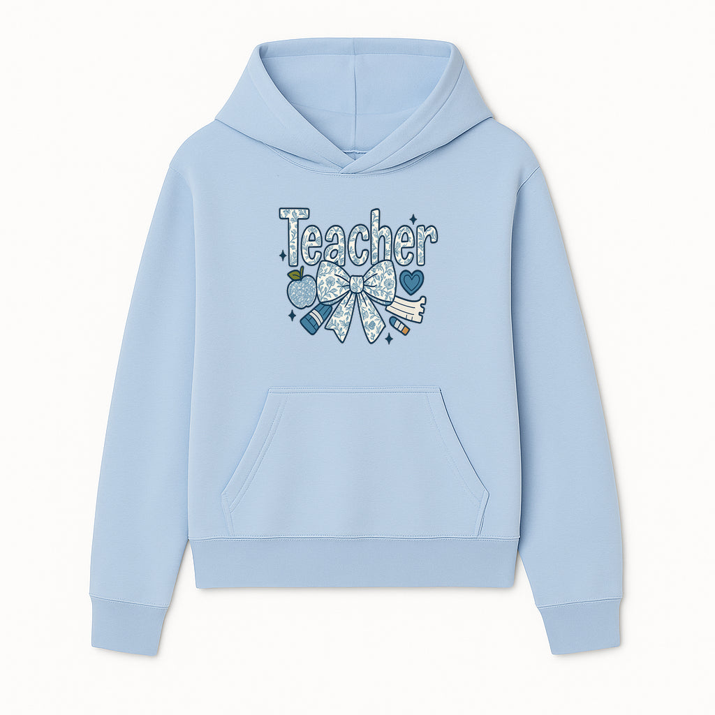 Floral Teacher Design with Apple, Bow & Stationery - Perfect Gift for Educators, Teachers' Day, Classroom Decor, Cute Art Print - Hoodie 1758093374135.jpg