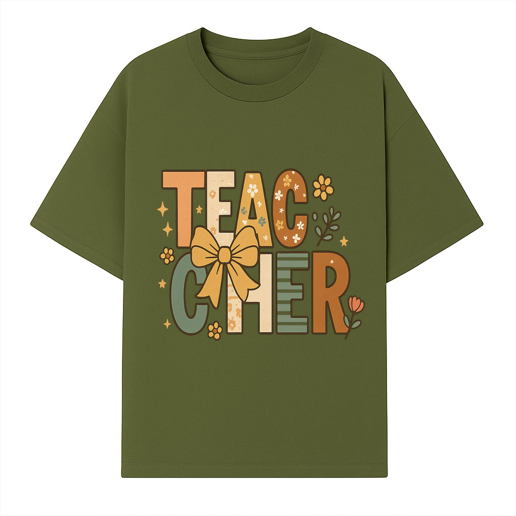 Colorful Teacher Appreciation Art Print with Floral Design and Bow, Ideal for Classroom Decor or Gifts - T-shirt 1758093374149.jpg