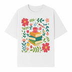 Whimsical Book Stack with Coffee and Flowers Art Print - Cozy Reading Decor for Home or Office - T-shirt 1758093374166.jpg