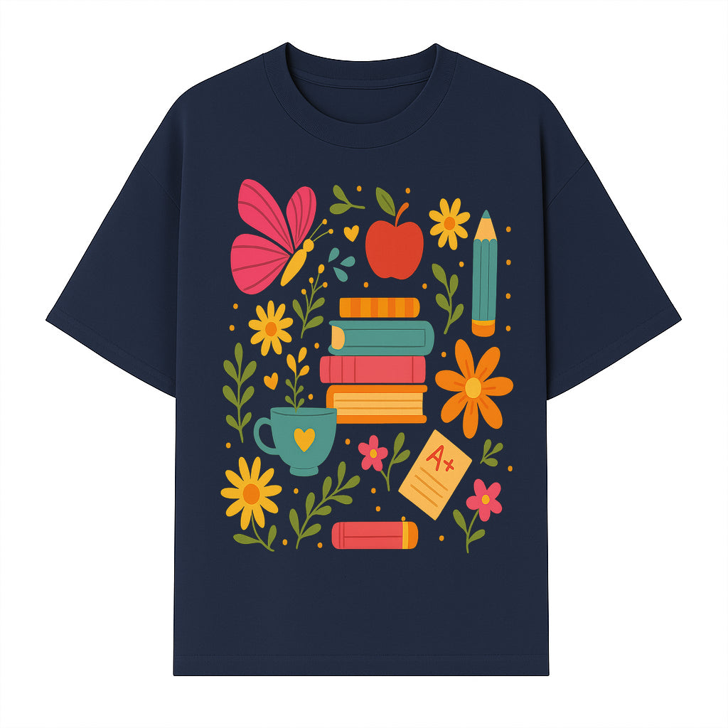 Colorful School Supplies and Flowers Art Print, Butterfly and Books, Educational Decor, Cute Classroom Wall Art, A+ Motivation - T-shirt 1758093374180.jpg