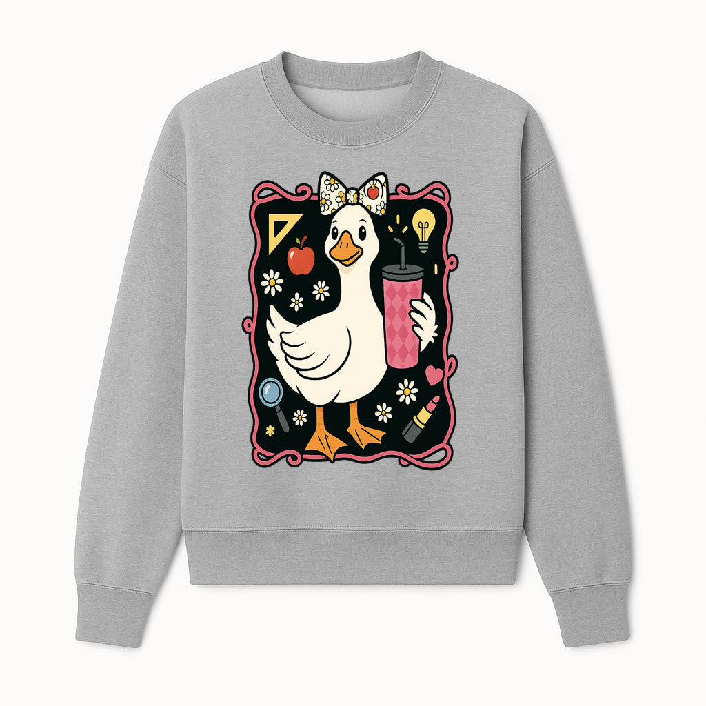 Cute Duck with Bow and Drink - Whimsical Animal Art Print, Fun Retro Style Home Decor, Ideal for Kids' Rooms or Gift Ideas - Sweatshirt 1758093374235.jpg