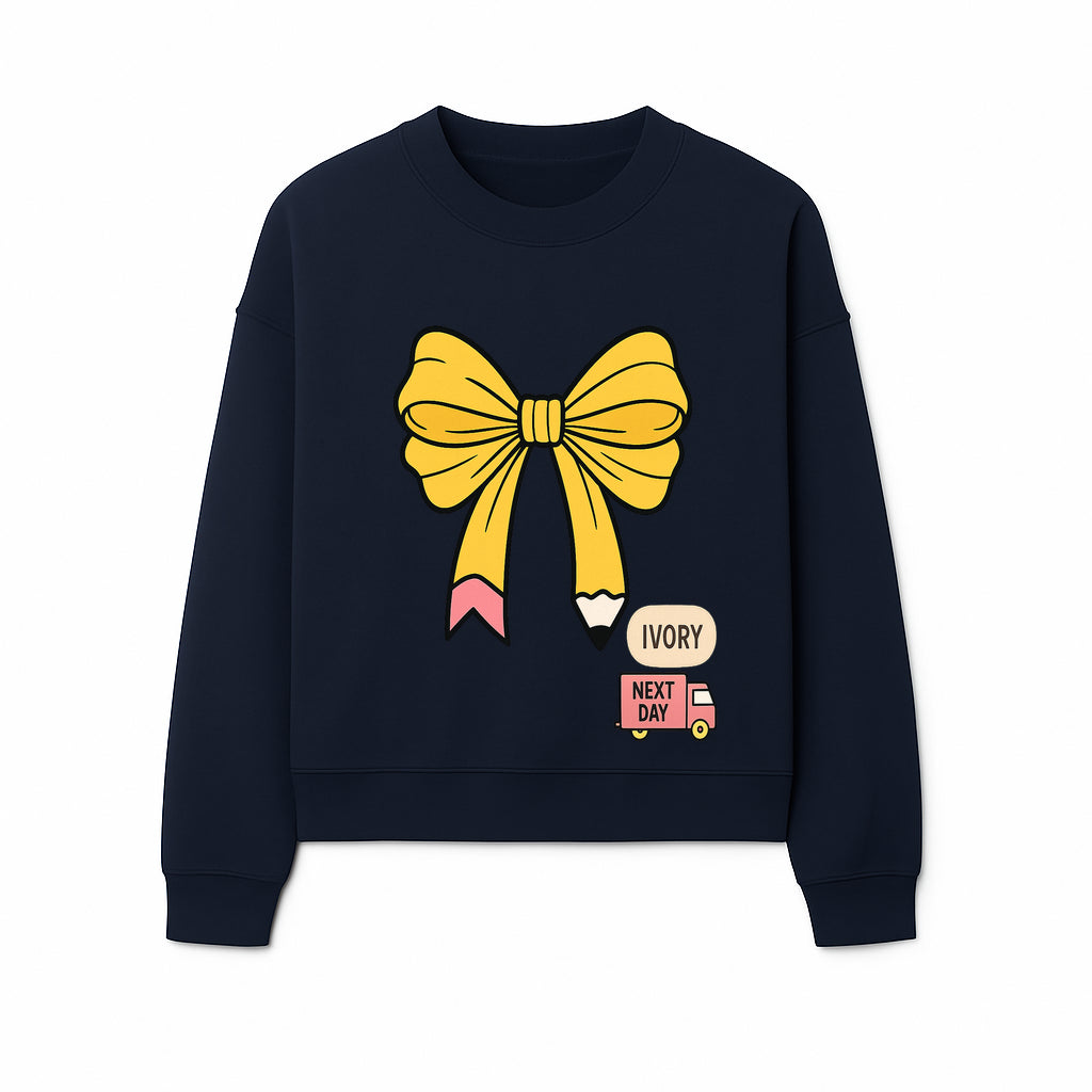 Yellow Pencil Bow Decor Cute Stationery Gift, Art Supplies, Kids School Accessories, Next Day Shipping, Ivory Color Theme - Sweatshirt 1758093374270.jpg