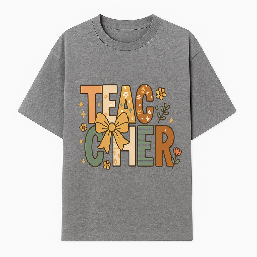 Colorful Teacher Appreciation Art Print with Floral Design and Bow, Ideal for Classroom Decor or Gifts - T-shirt 1758093374310.jpg