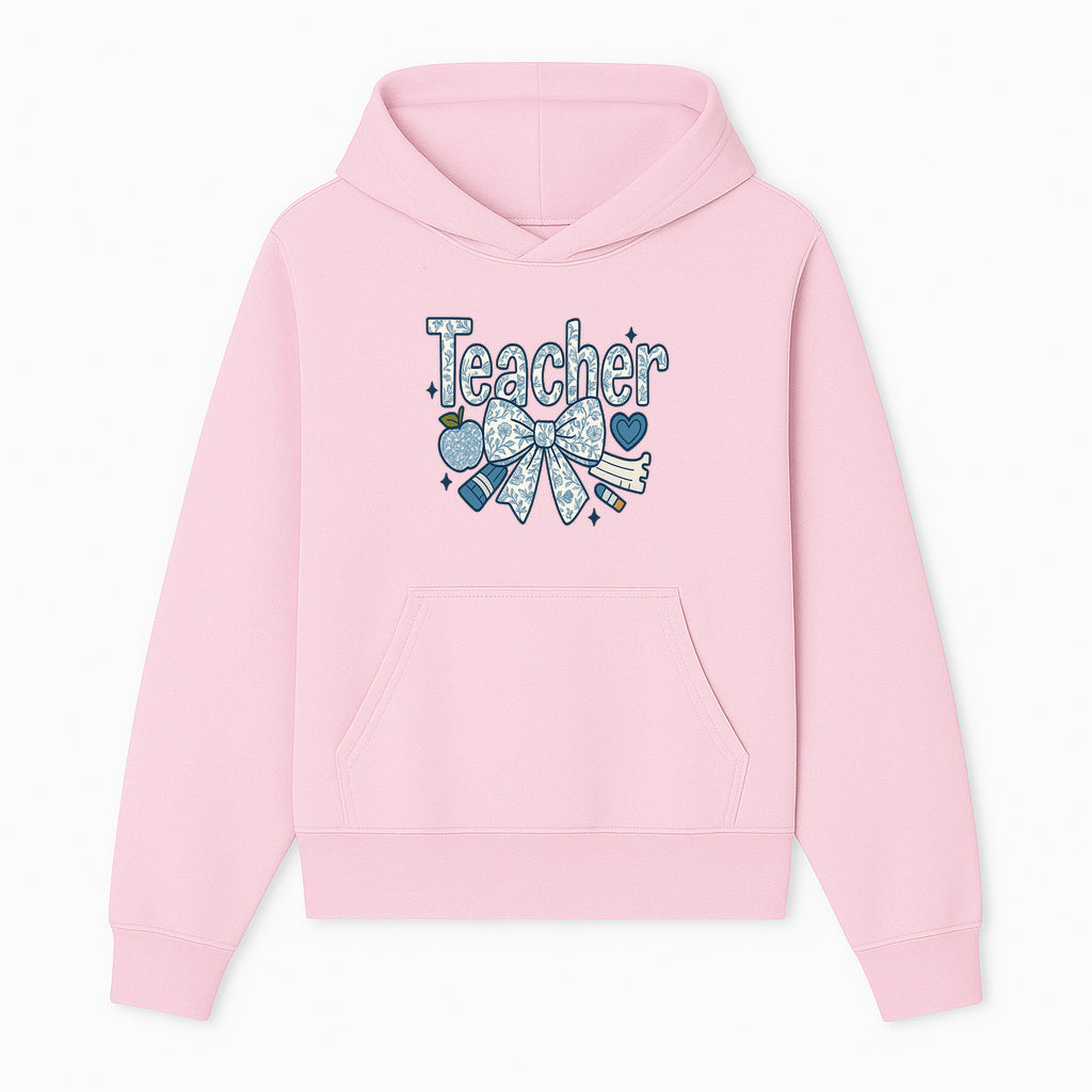 Floral Teacher Design with Apple, Bow & Stationery - Perfect Gift for Educators, Teachers' Day, Classroom Decor, Cute Art Print - Hoodie 1758093374333.jpg