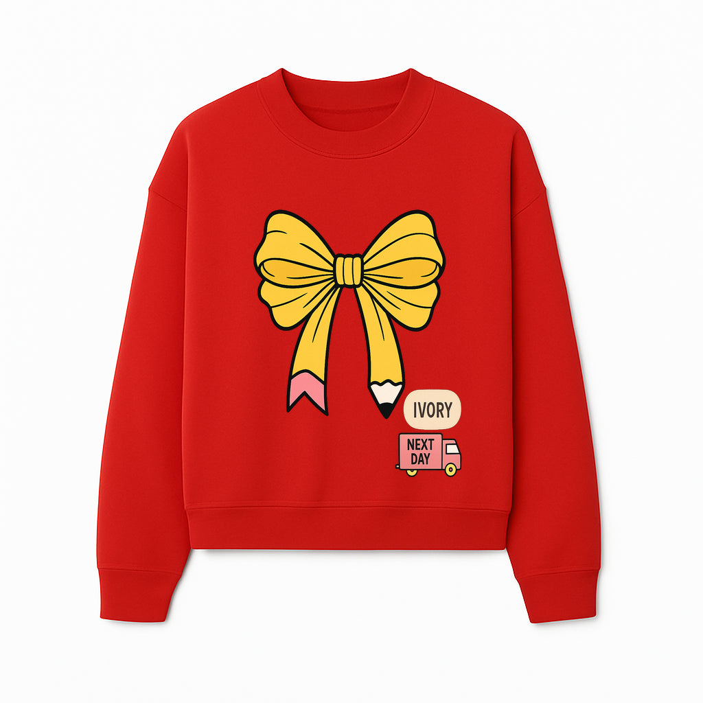 Yellow Pencil Bow Decor Cute Stationery Gift, Art Supplies, Kids School Accessories, Next Day Shipping, Ivory Color Theme - Sweatshirt 1758093374421.jpg