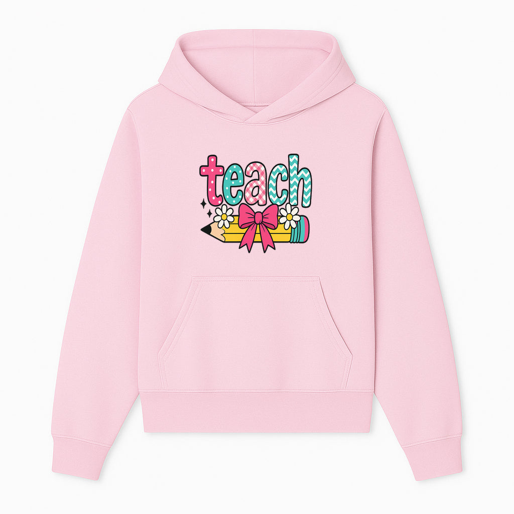 Colorful Teach Design with Pencil, Flowers, and Bow - Perfect for Teacher's Gifts, Classroom Decor, or Back-to-School Apparel - Hoodie 1758093374551.jpg
