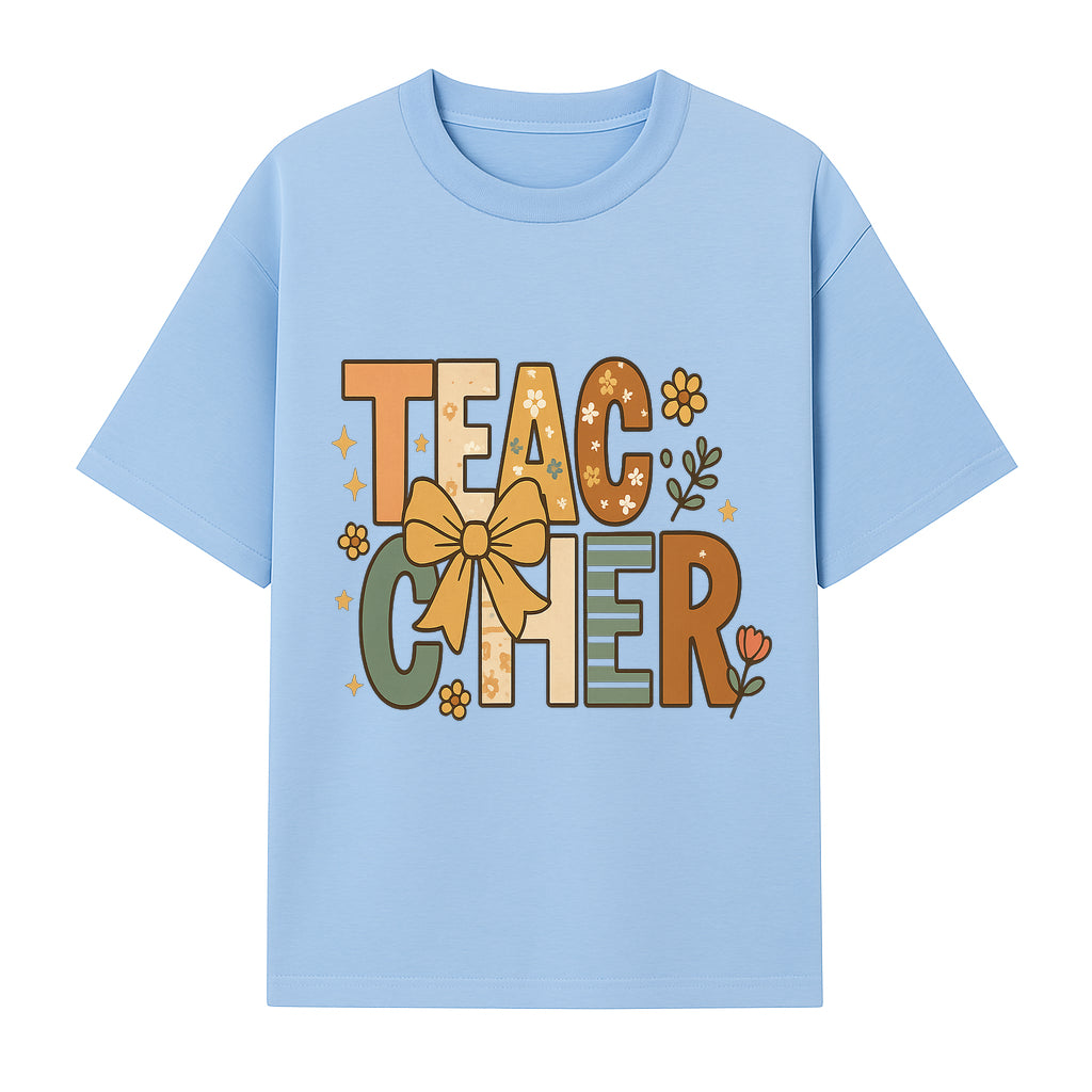 Colorful Teacher Appreciation Art Print with Floral Design and Bow, Ideal for Classroom Decor or Gifts - T-shirt 1758093374553.jpg