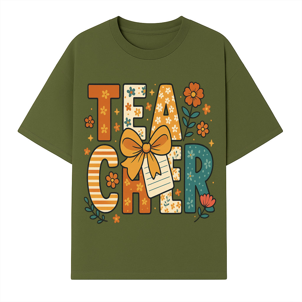 Vintage Floral Teacher Design with Bow and Note, Perfect Gift for Educators, Classroom Decor, Back to School. - T-shirt 1758093374580.jpg
