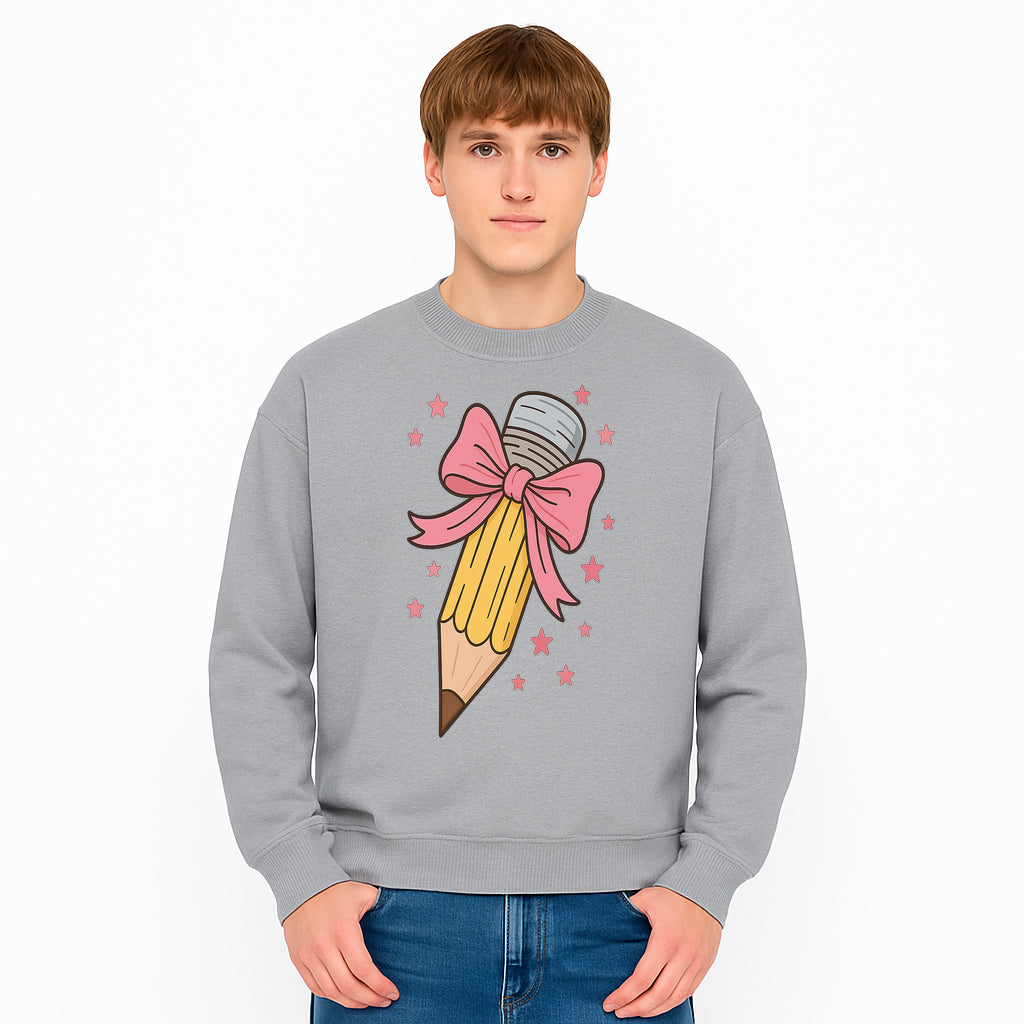 Cute Pencil with Pink Bow and Stars - Kawaii Art Print, Stationery Decor, Classroom Wall Art, Gift for Students or Teachers - Sweatshirt 1758093374589.jpg