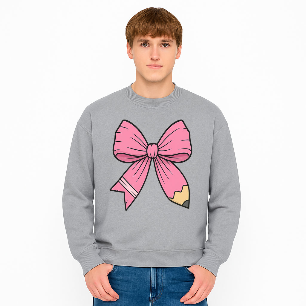 Pink Bow with Pencil Design, Cute Stationery Decor, Gift for Teachers, School Supplies, Arts and Crafts, Kawaii Aesthetic Accessories - Sweatshirt 1758093374678.jpg