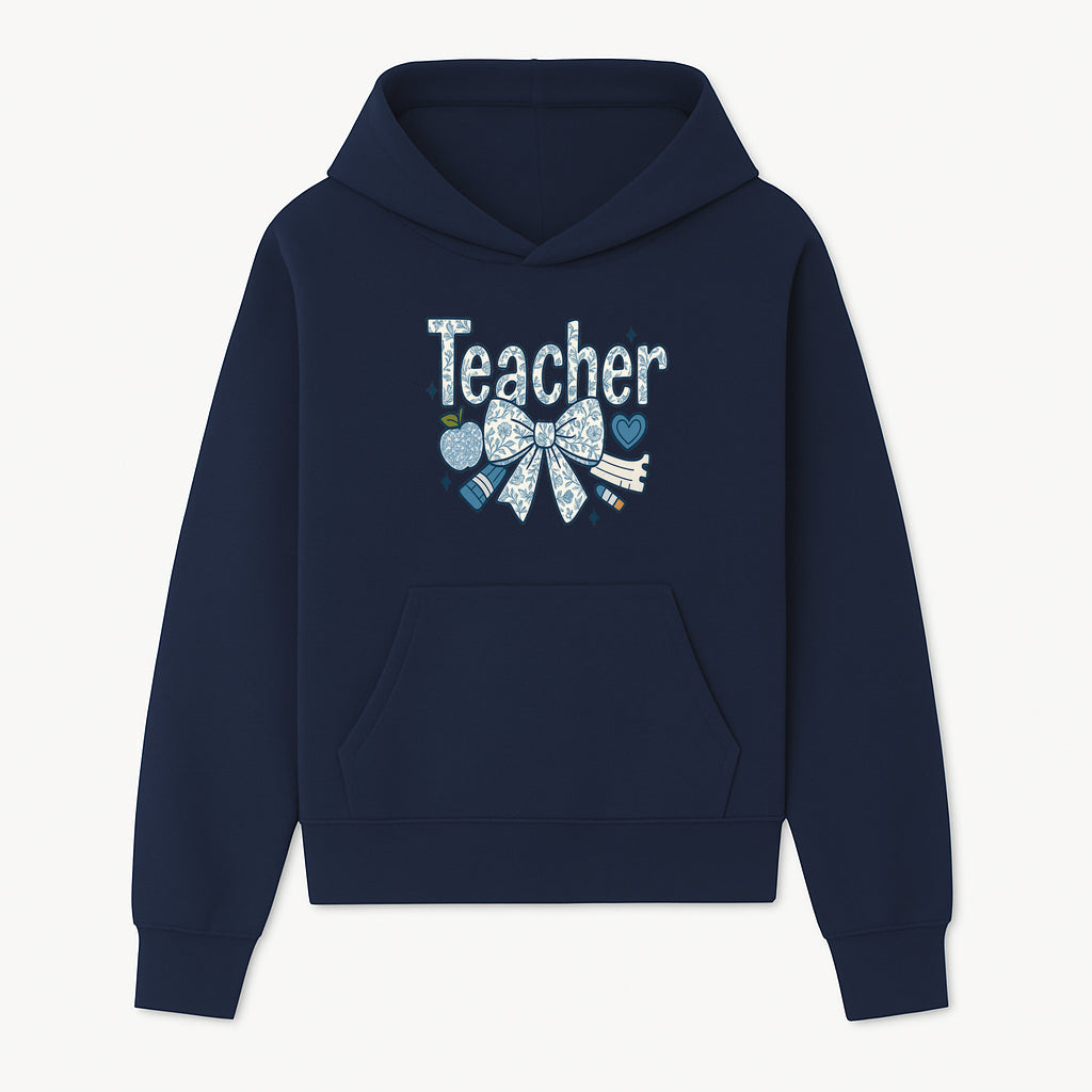 Floral Teacher Design with Apple, Bow & Stationery - Perfect Gift for Educators, Teachers' Day, Classroom Decor, Cute Art Print - Hoodie 1758093374722.jpg
