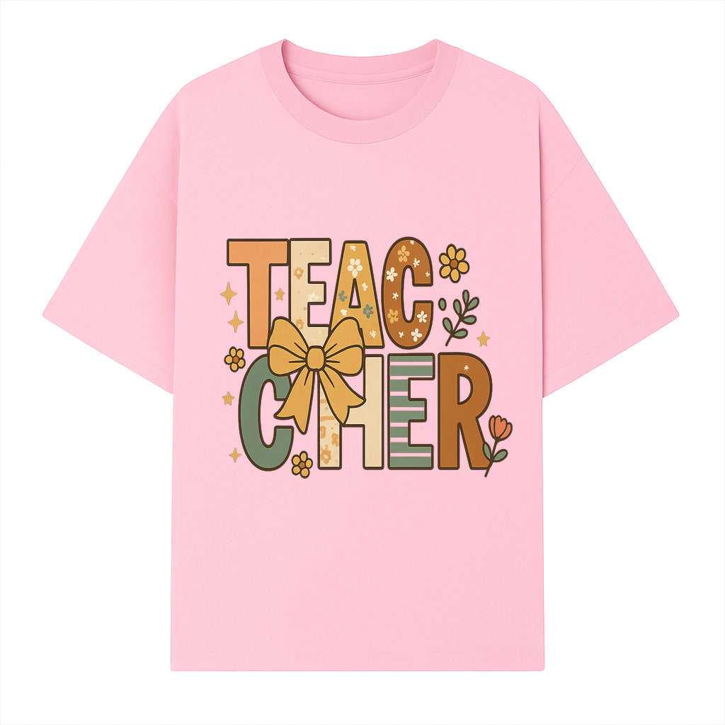 Colorful Teacher Appreciation Art Print with Floral Design and Bow, Ideal for Classroom Decor or Gifts - T-shirt 1758093374723.jpg