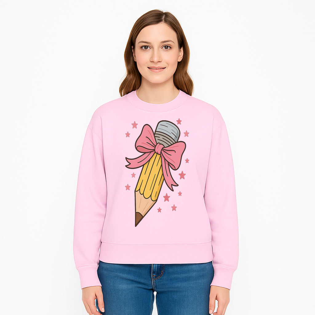 Cute Pencil with Pink Bow and Stars - Kawaii Art Print, Stationery Decor, Classroom Wall Art, Gift for Students or Teachers - Sweatshirt 1758093374766.jpg