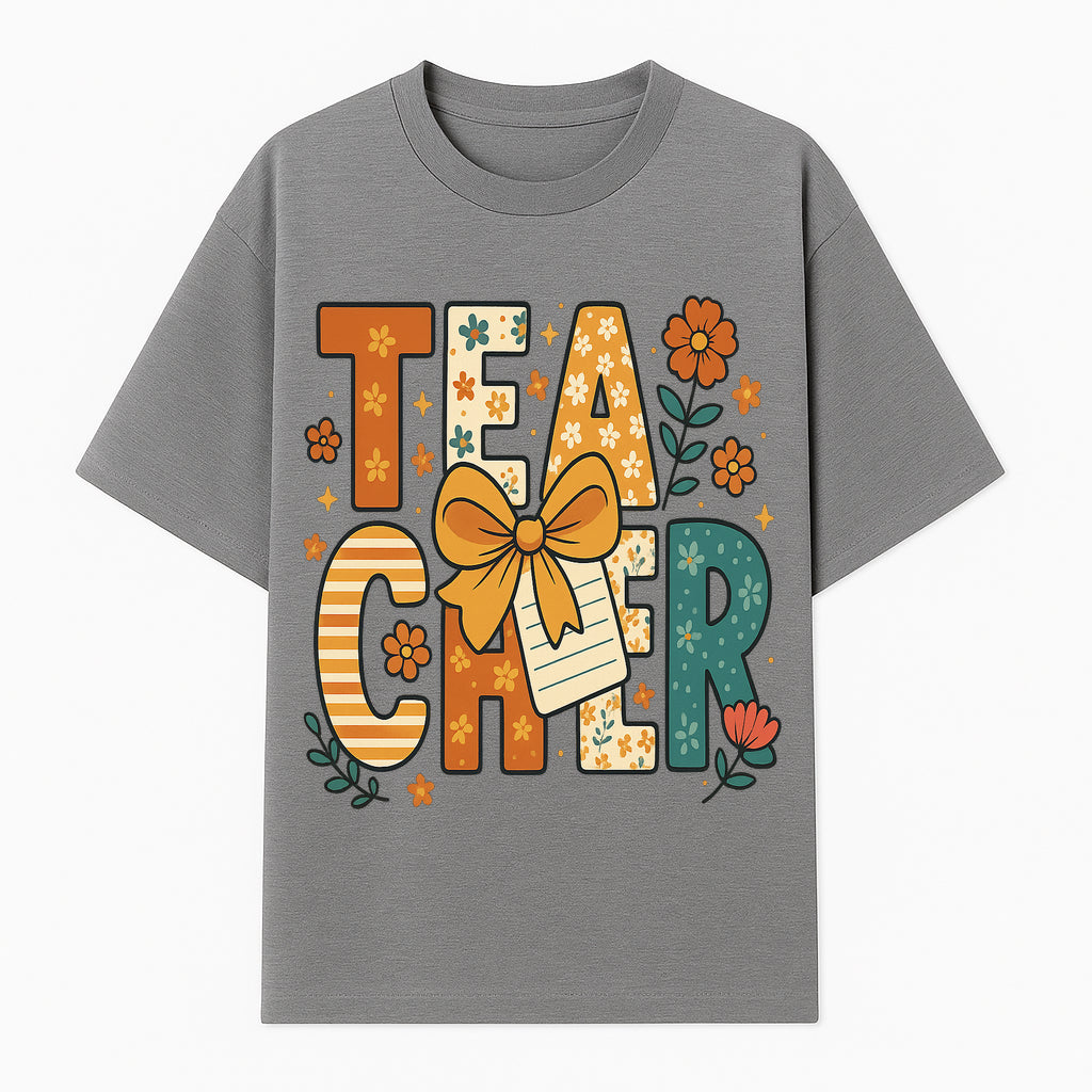 Vintage Floral Teacher Design with Bow and Note, Perfect Gift for Educators, Classroom Decor, Back to School. - T-shirt 1758093374771.jpg