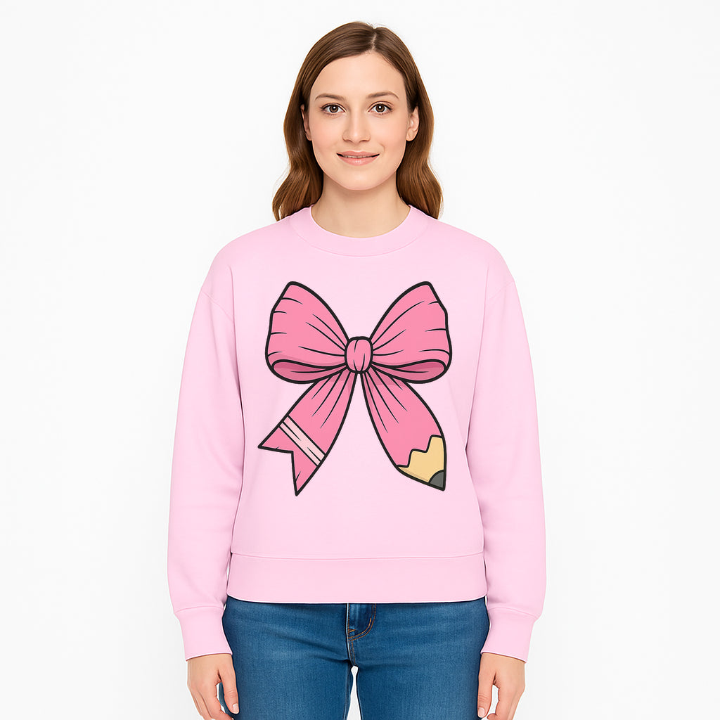 Pink Bow with Pencil Design, Cute Stationery Decor, Gift for Teachers, School Supplies, Arts and Crafts, Kawaii Aesthetic Accessories - Sweatshirt 1758093374853.jpg