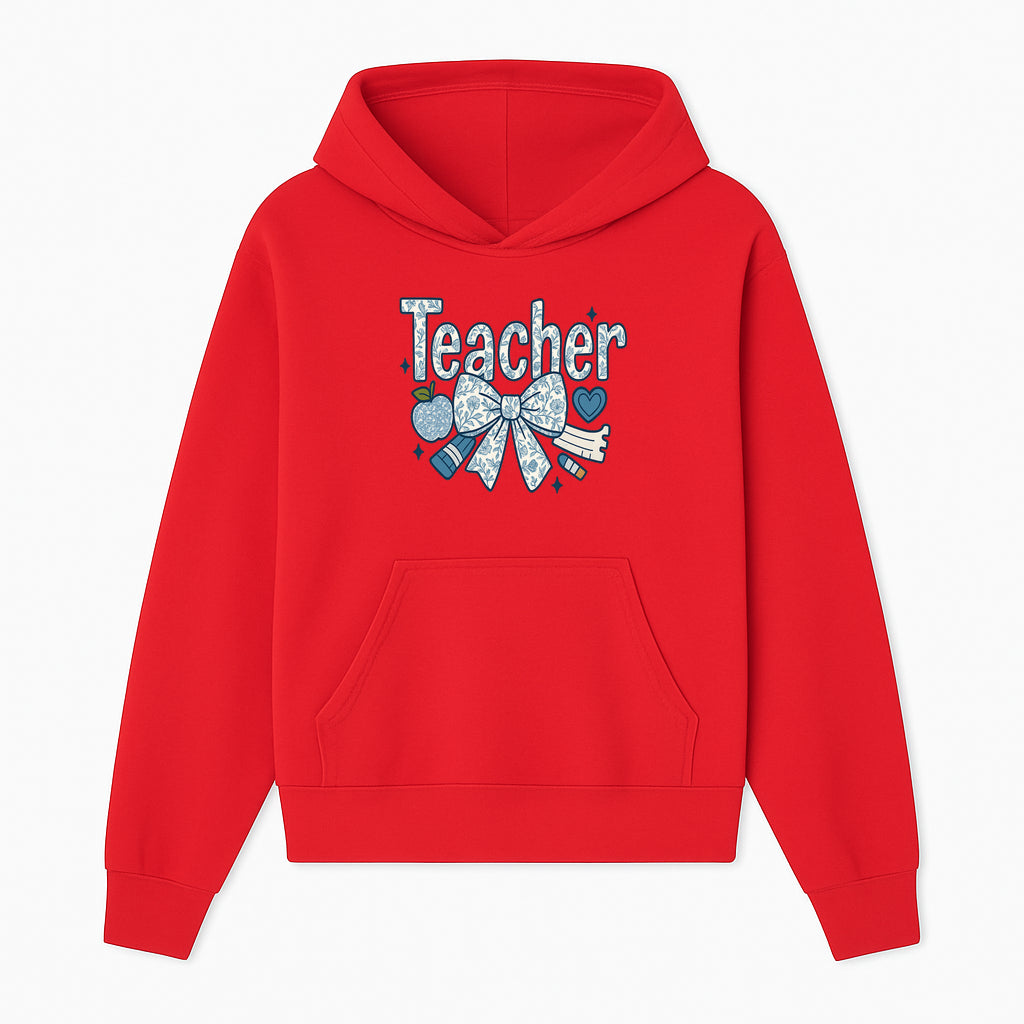 Floral Teacher Design with Apple, Bow & Stationery - Perfect Gift for Educators, Teachers' Day, Classroom Decor, Cute Art Print - Hoodie 1758093374914.jpg