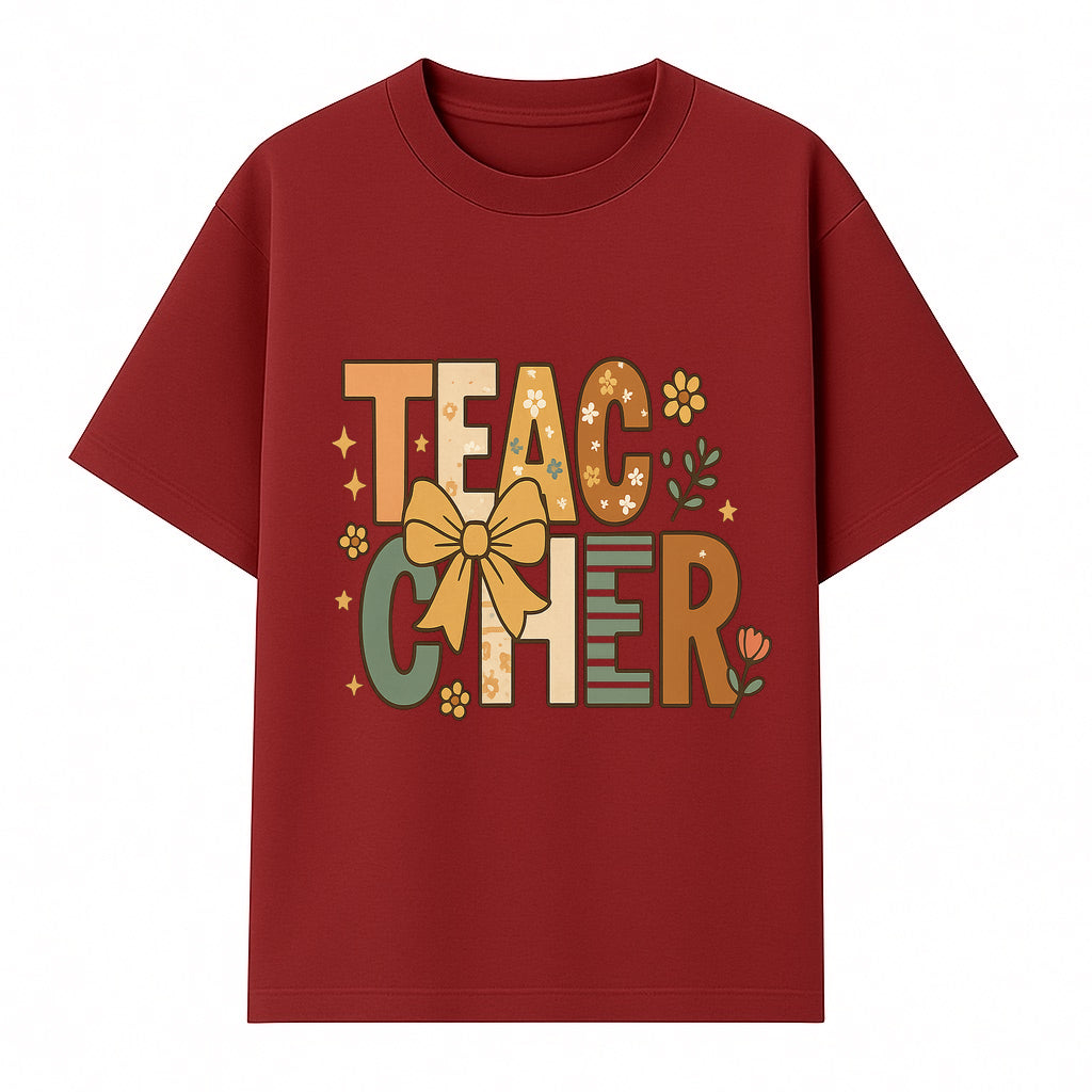 Colorful Teacher Appreciation Art Print with Floral Design and Bow, Ideal for Classroom Decor or Gifts - T-shirt 1758093374931.jpg