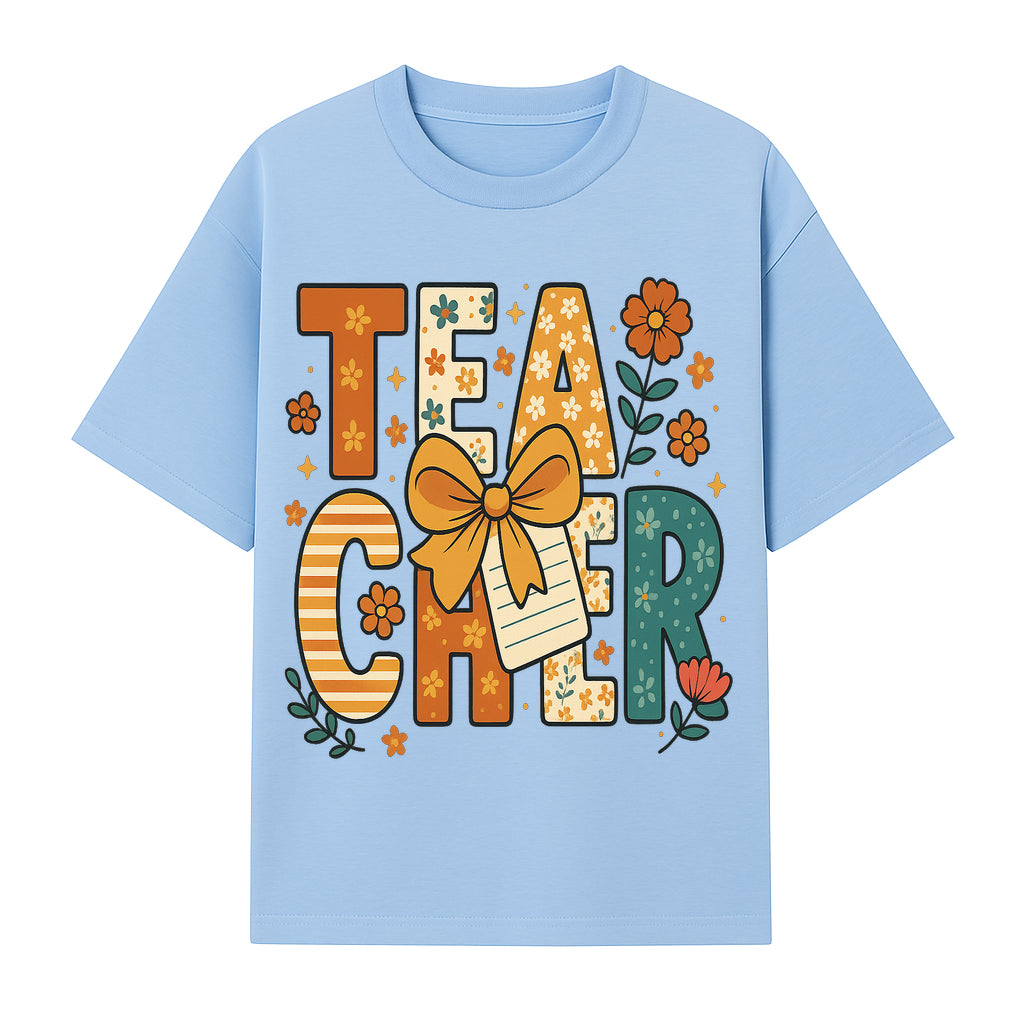 Vintage Floral Teacher Design with Bow and Note, Perfect Gift for Educators, Classroom Decor, Back to School. - T-shirt 1758093374960.jpg