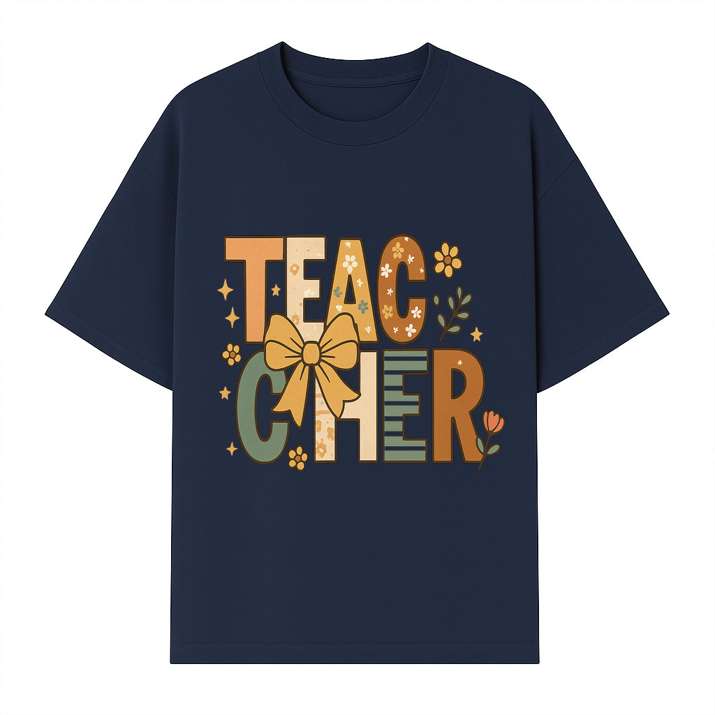 Colorful Teacher Appreciation Art Print with Floral Design and Bow, Ideal for Classroom Decor or Gifts - T-shirt 1758093375074.jpg