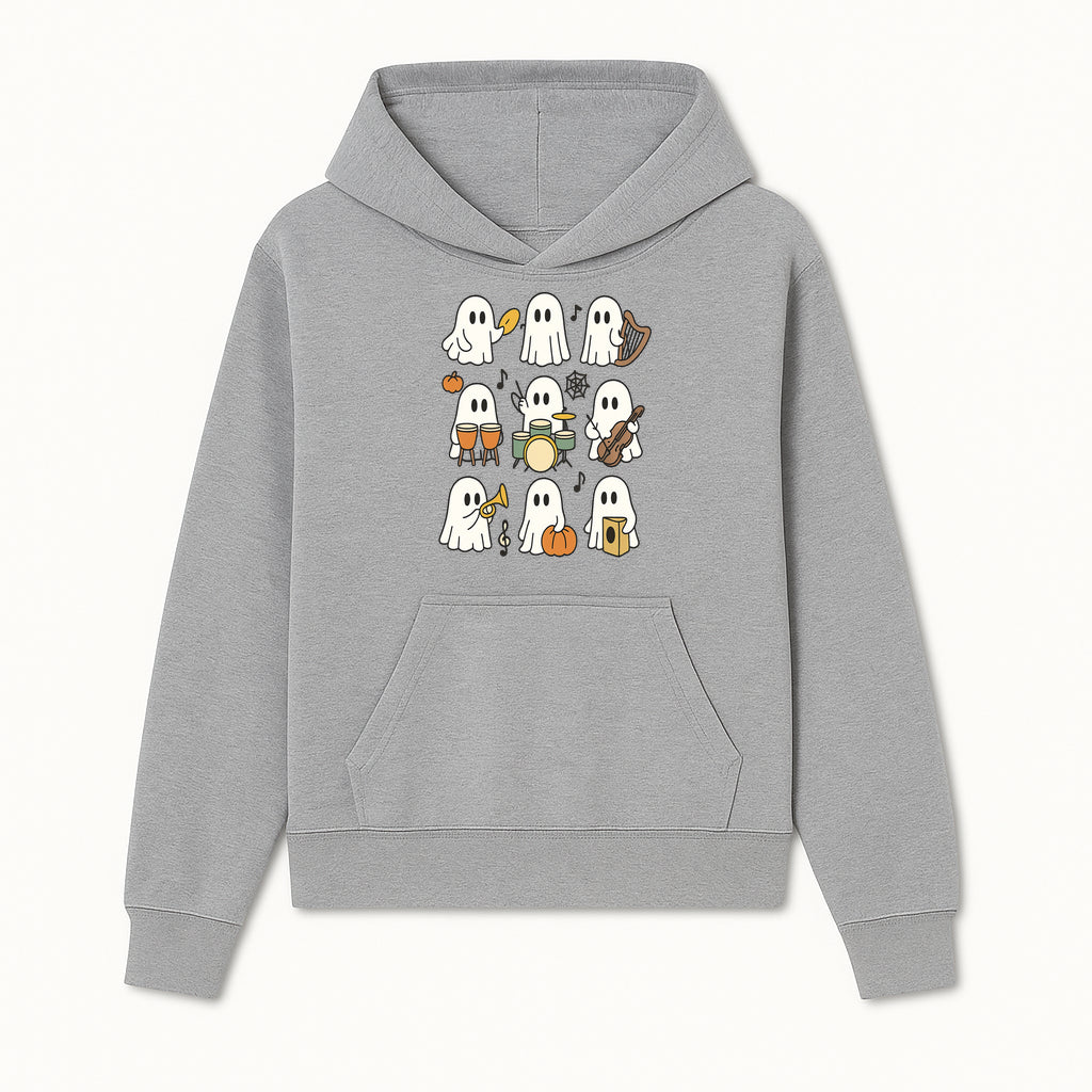 Ghostly Music Band Halloween Art Print, Cute Cartoon Ghosts Playing Instruments, Festive Decor for Parties and Celebrations - Hoodie 1758093375088.jpg
