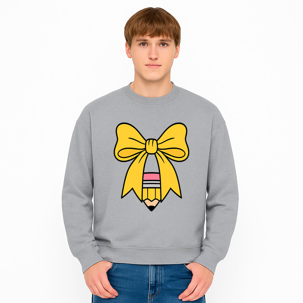 Yellow Bow and Pencil Graphic Art Print, Cute Back to School Decor, Creative Classroom Wall Art, Kids Room Decoration - Sweatshirt 1758093375116.jpg