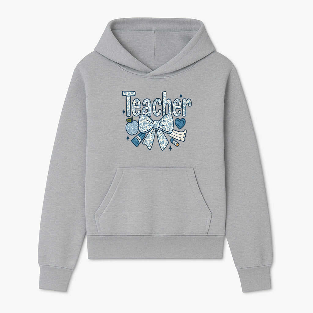 Floral Teacher Design with Apple, Bow & Stationery - Perfect Gift for Educators, Teachers' Day, Classroom Decor, Cute Art Print - Hoodie 1758093375120.jpg