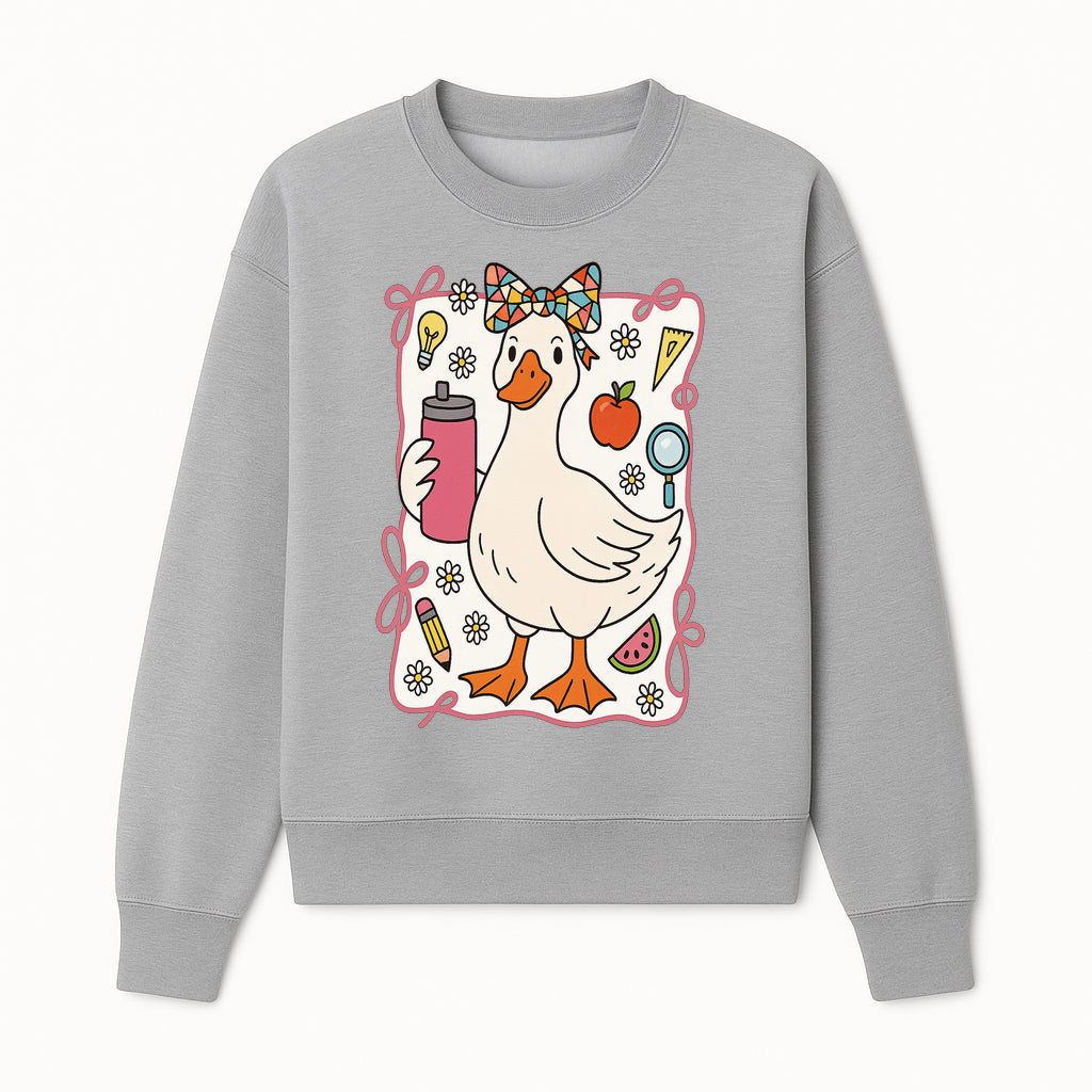 Cute Creative Duck Art Print with Supplies, Colorful Bow, and Fun Icons - Whimsical Home Decor for Kids and Animal Lovers - Sweatshirt 1758093375227.jpg