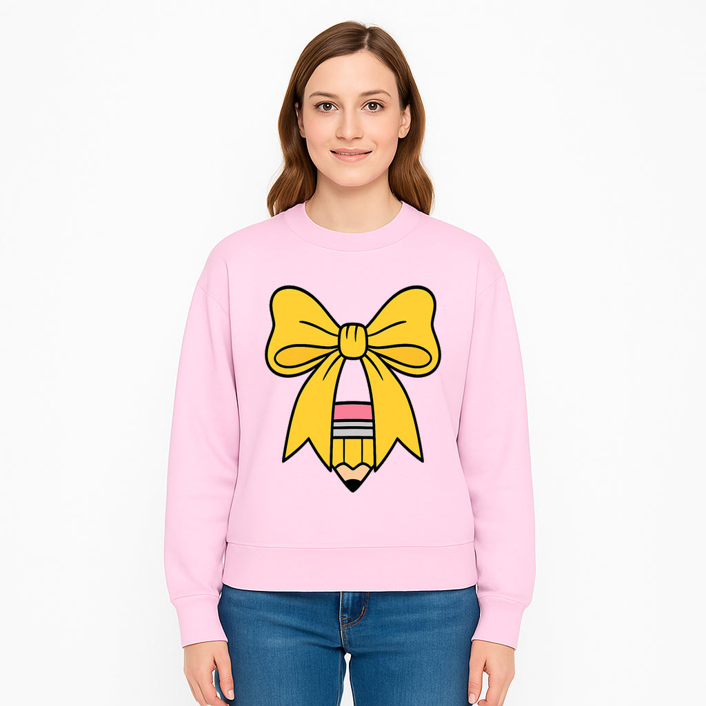 Yellow Bow and Pencil Graphic Art Print, Cute Back to School Decor, Creative Classroom Wall Art, Kids Room Decoration - Sweatshirt 1758093375263.jpg