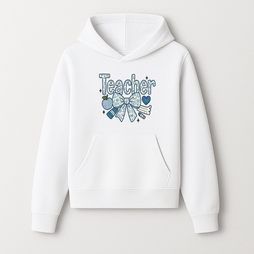 Floral Teacher Design with Apple, Bow & Stationery - Perfect Gift for Educators, Teachers' Day, Classroom Decor, Cute Art Print - Hoodie 1758093375315.jpg