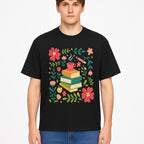 Whimsical Book Stack with Coffee and Flowers Art Print - Cozy Reading Decor for Home or Office - T-shirt 1758093375372.jpg