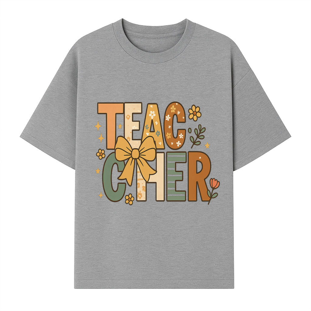 Colorful Teacher Appreciation Art Print with Floral Design and Bow, Ideal for Classroom Decor or Gifts - T-shirt 1758093375379.jpg