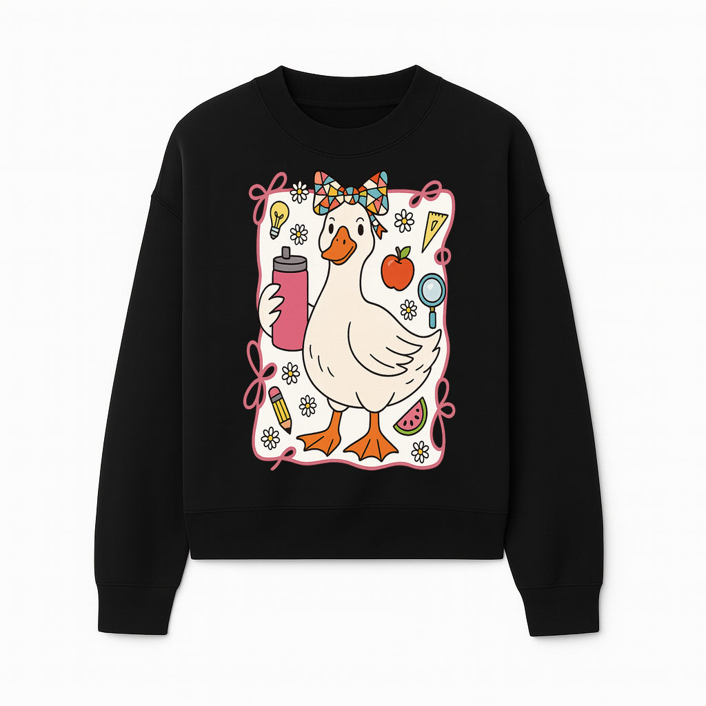 Cute Creative Duck Art Print with Supplies, Colorful Bow, and Fun Icons - Whimsical Home Decor for Kids and Animal Lovers - Sweatshirt 1758093375392.jpg