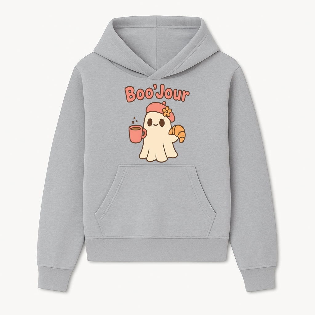 Cute Ghost Boo'Jour with Coffee and Croissant - Fun Halloween Decor, Ghost Lover Gift, Whimsical Art Print, Cozy Apparel - Hoodie 1758093375405.jpg