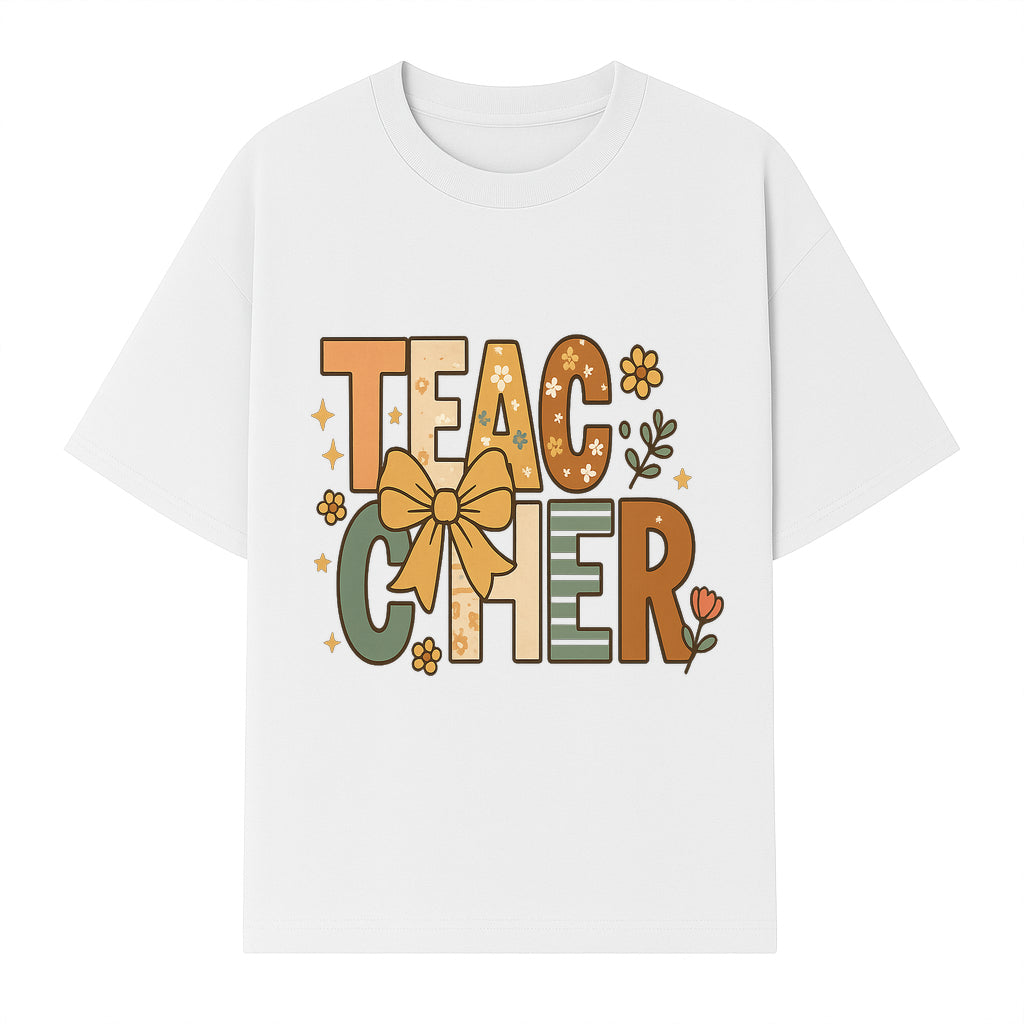 Colorful Teacher Appreciation Art Print with Floral Design and Bow, Ideal for Classroom Decor or Gifts - T-shirt 1758093375584.jpg
