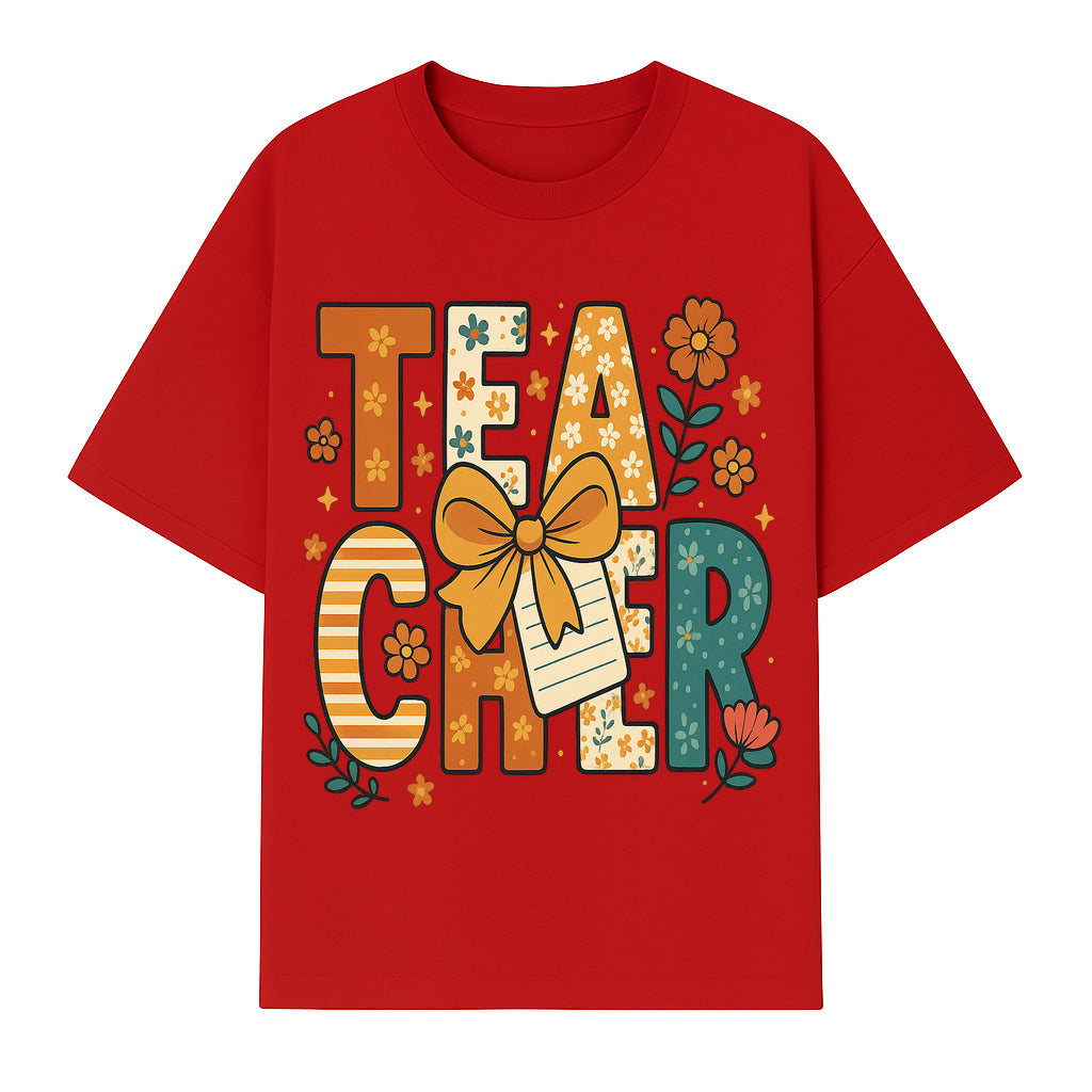 Vintage Floral Teacher Design with Bow and Note, Perfect Gift for Educators, Classroom Decor, Back to School. - T-shirt 1758093375705.jpg
