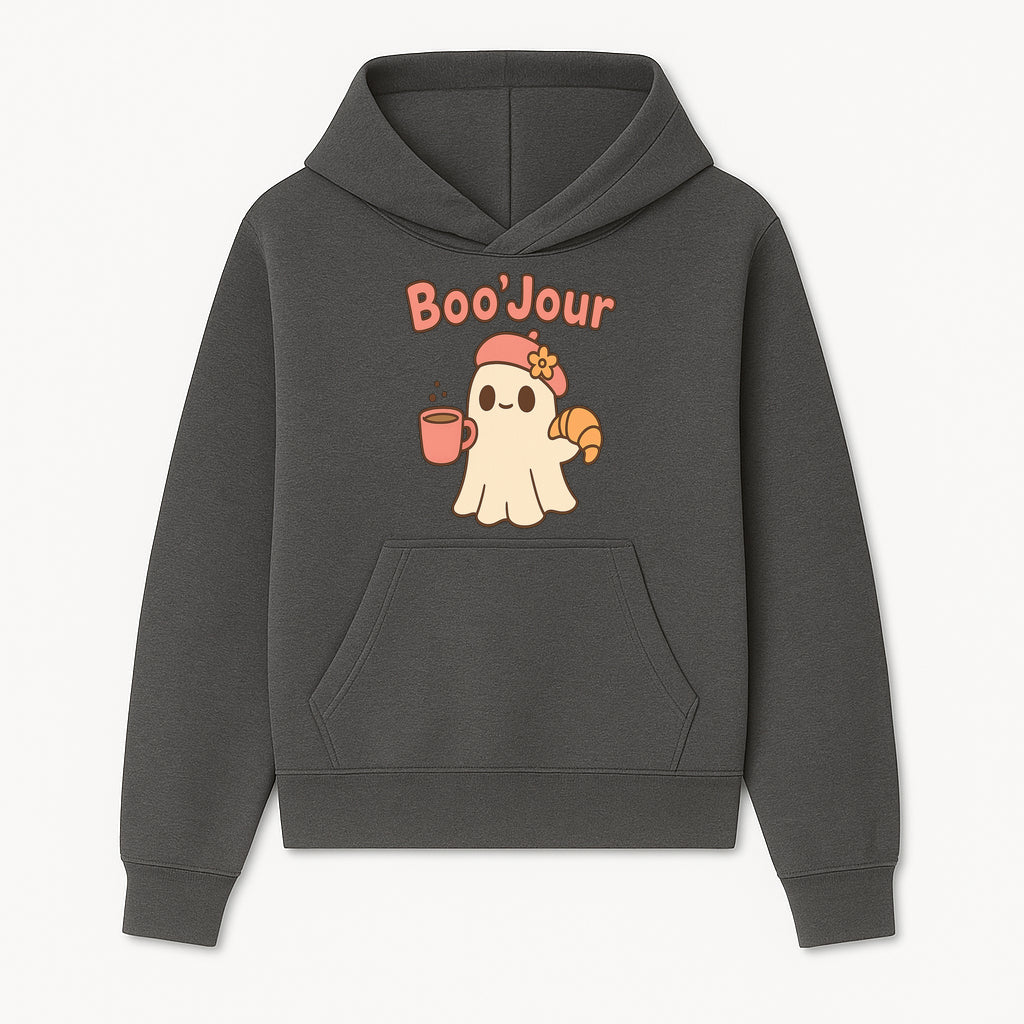 Cute Ghost Boo'Jour with Coffee and Croissant - Fun Halloween Decor, Ghost Lover Gift, Whimsical Art Print, Cozy Apparel - Hoodie 1758093375799.jpg