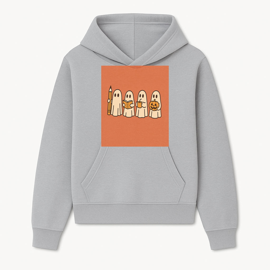 Cute Ghosts Reading, Writing, Drinking, and Celebrating Halloween Graphic Tee, Cozy Fall Top, Halloween Costume Shirt for Kids and Adults - Hoodie 1758093375828.jpg