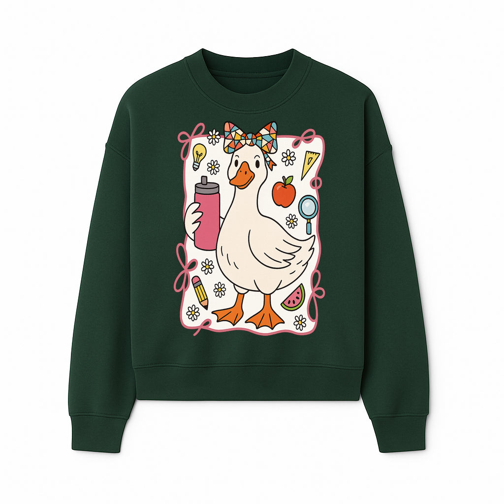 Cute Creative Duck Art Print with Supplies, Colorful Bow, and Fun Icons - Whimsical Home Decor for Kids and Animal Lovers - Sweatshirt 1758093375850.jpg