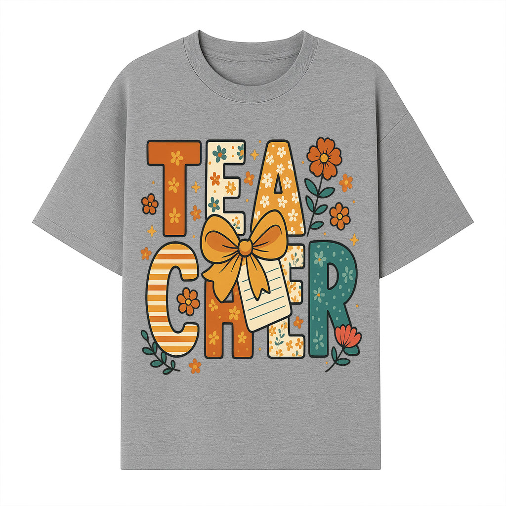 Vintage Floral Teacher Design with Bow and Note, Perfect Gift for Educators, Classroom Decor, Back to School. - T-shirt 1758093375879.jpg